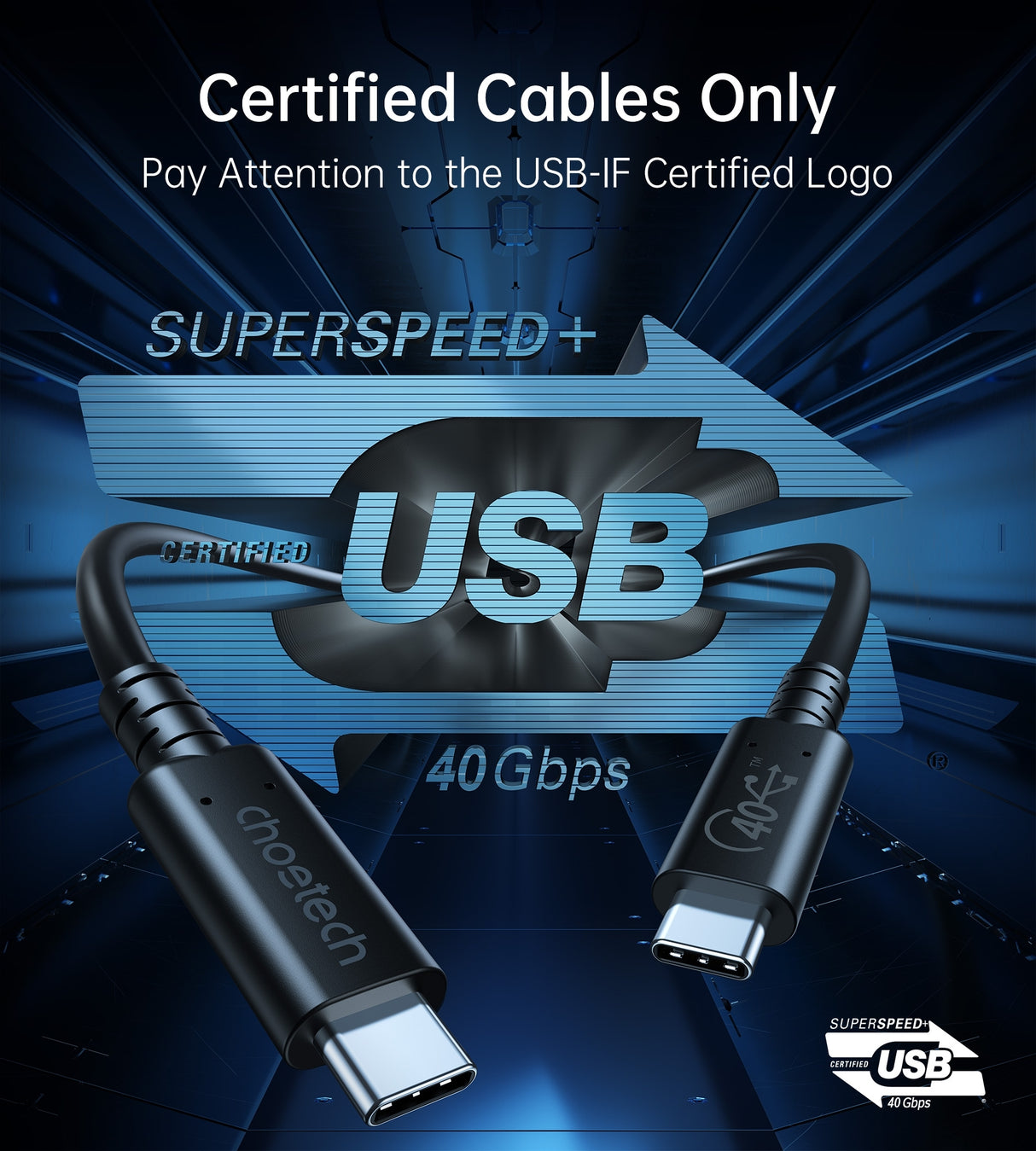 XCC-1028 USB-C To USB-C 100W USB 4.0 Gen 3 Cable 0.8M