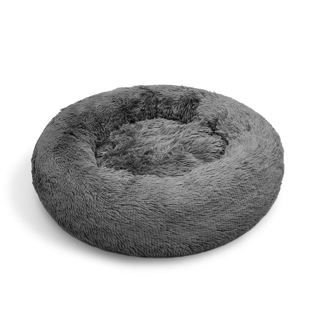 Dog Pet Cat Calming Bed Warm Plush Round Nest Comfy Sleeping Bed Dark Grey 100cm