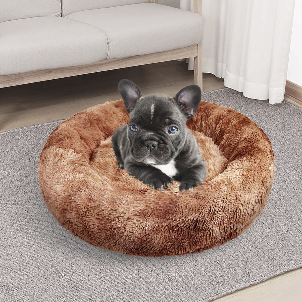Dog Cat Pet Calming Bed Warm Soft Plush Round Nest Comfy Sleeping Kennel Cave AU