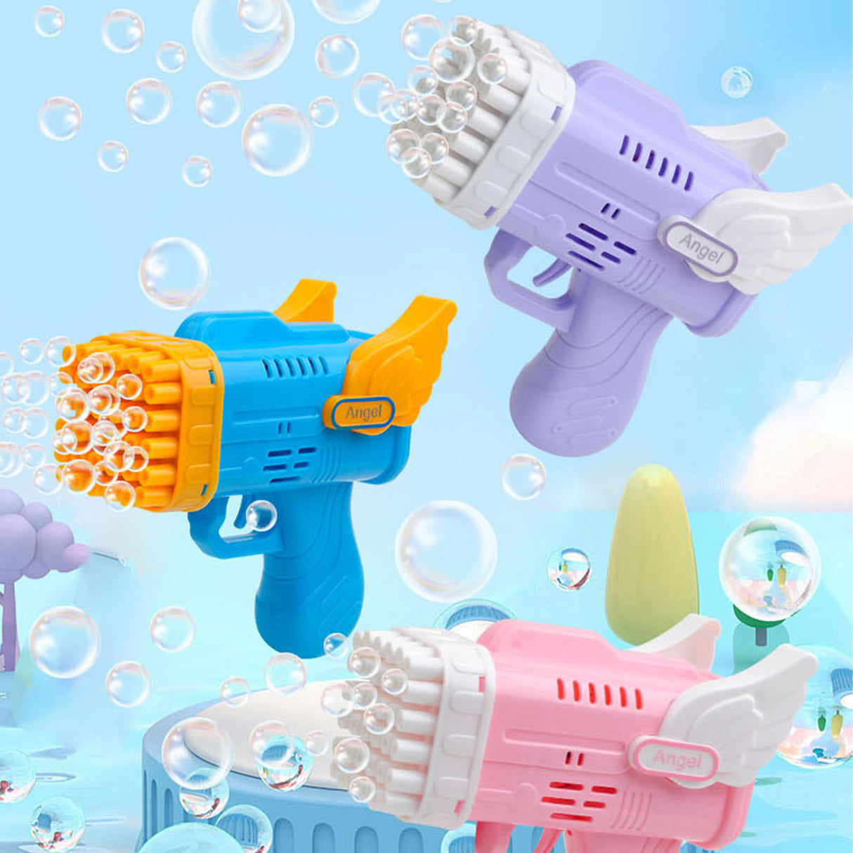 42 Hole Angel Wing Automatic Bubble Blowing Bubble Gun Launcher Toy Purple
