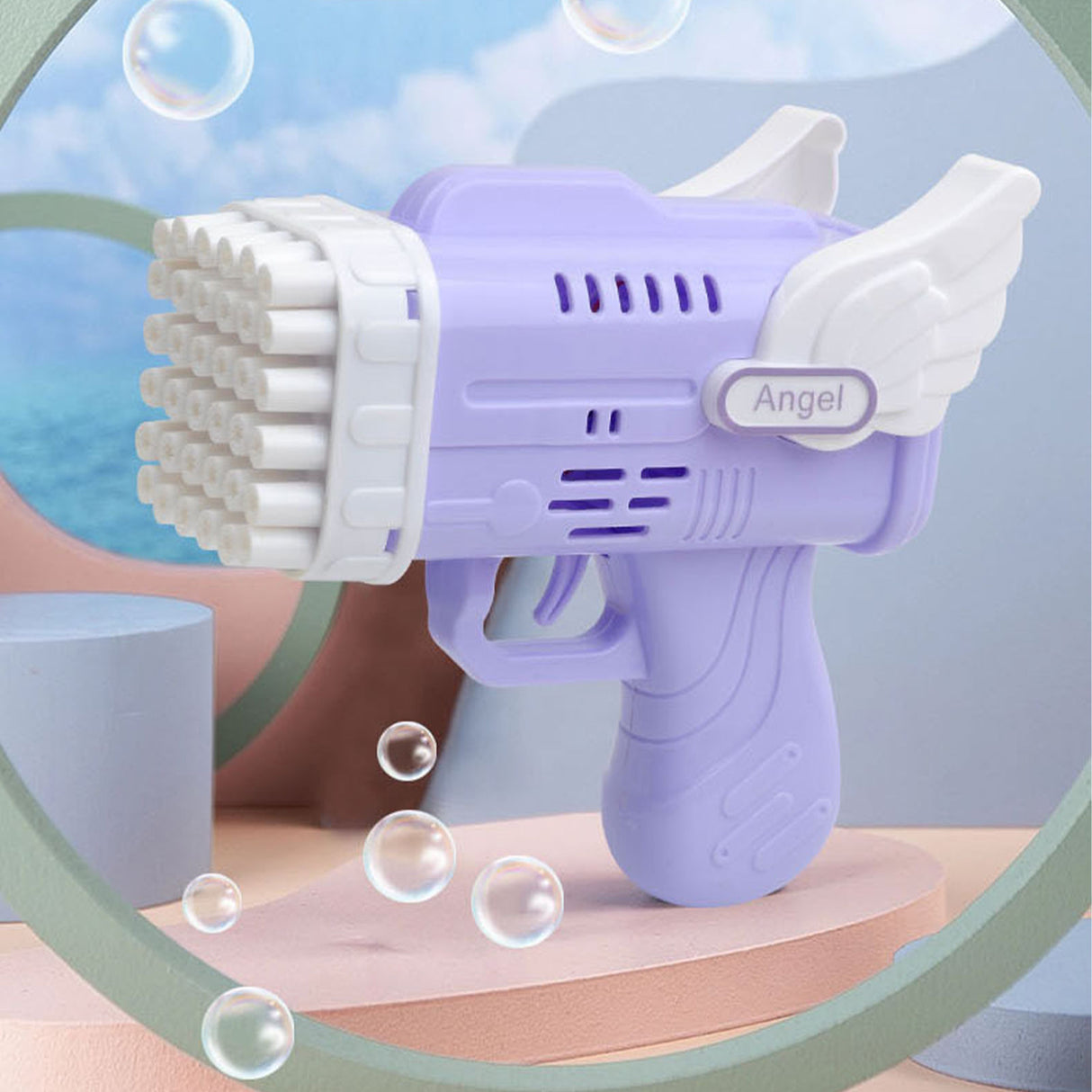 42 Hole Angel Wing Automatic Bubble Blowing Bubble Gun Launcher Toy Purple