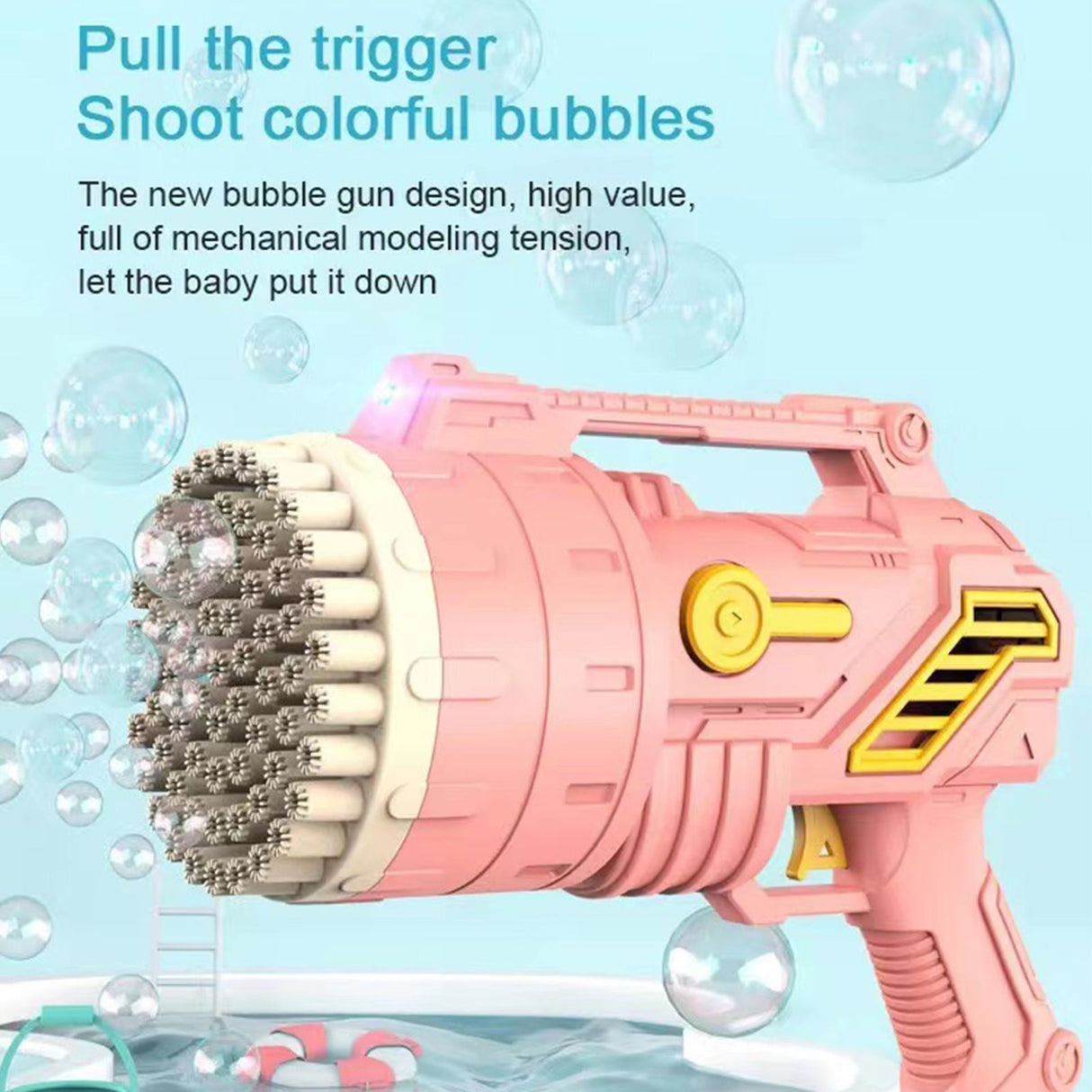 69-Hole Bubble Gun Hand-Held Automatic Bubble Machine Luminous Kids Toy Pink