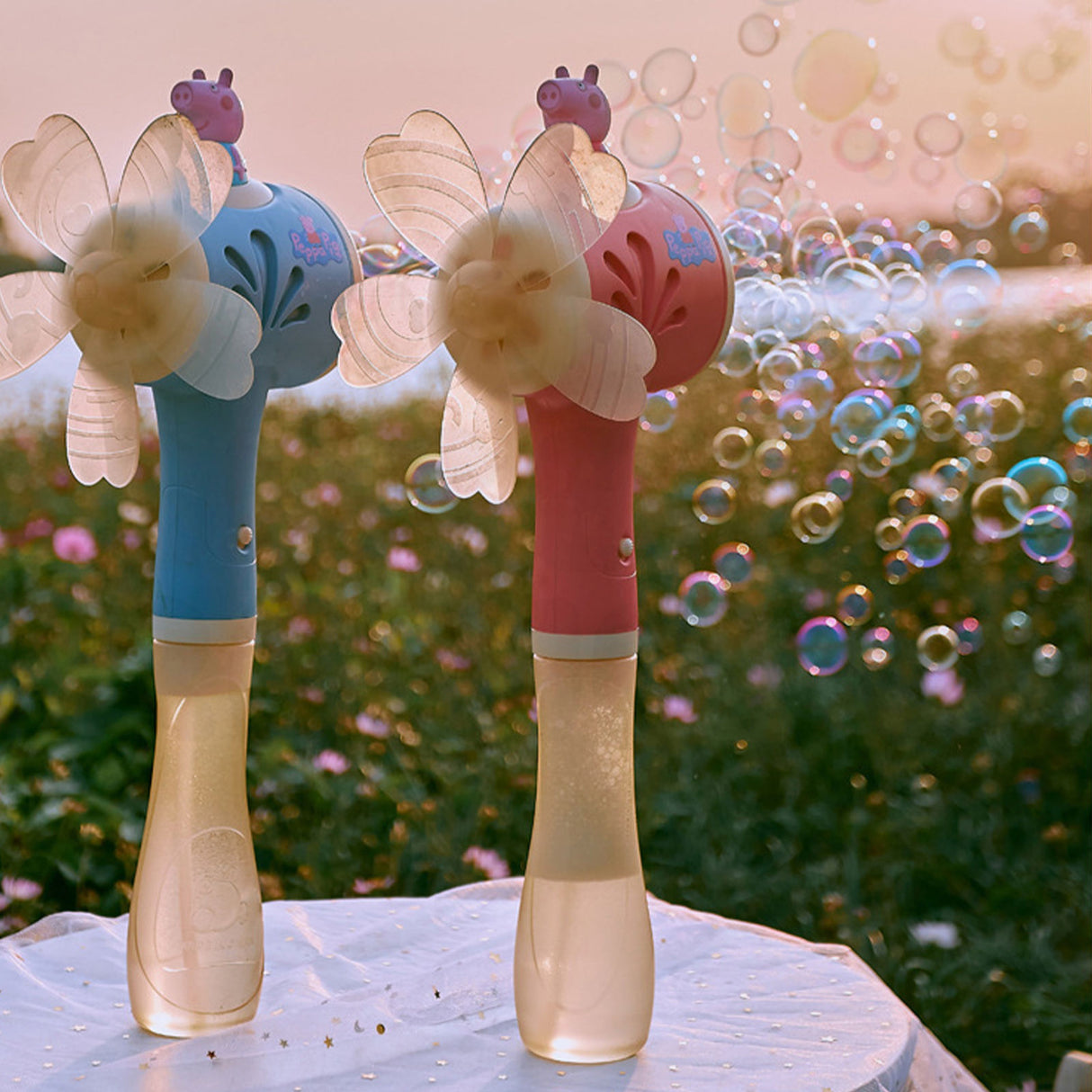 Peppa Pig Windmill Bubble Machine Hand-Held Stick Electric Bubble Toy Pink