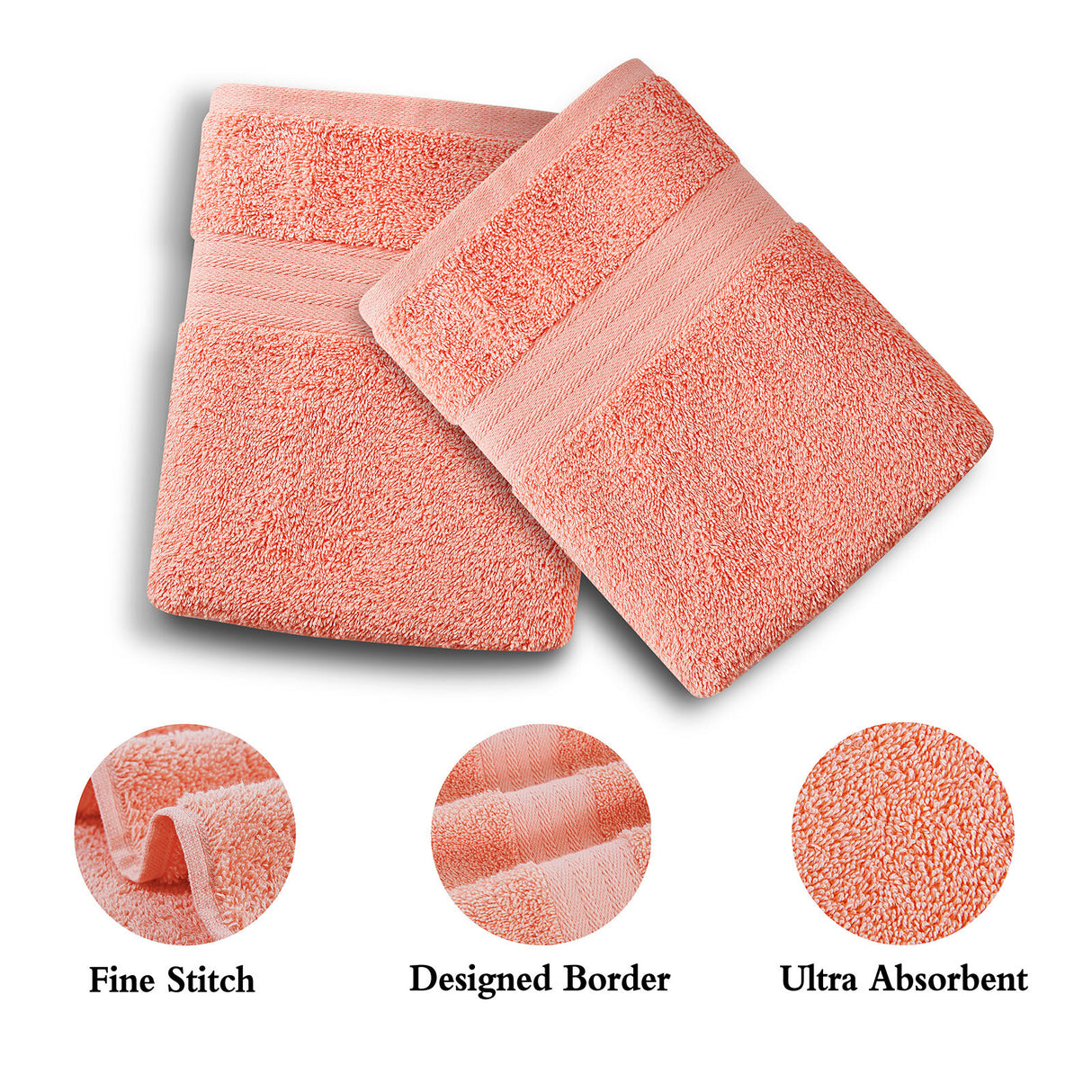 Bath Towel 4 Piece Cotton Hand Towels Set - Coral