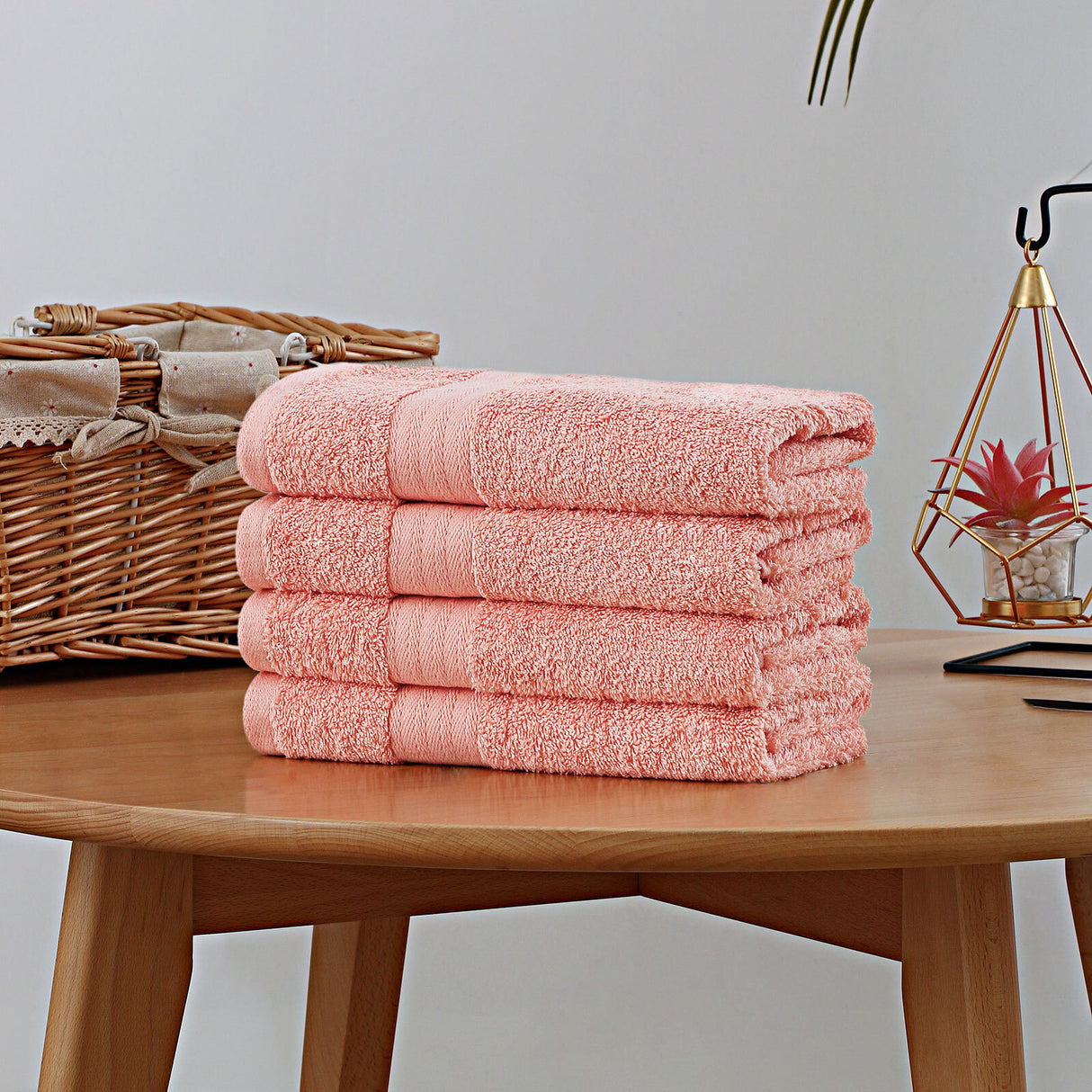 Bath Towel 4 Piece Cotton Hand Towels Set - Coral