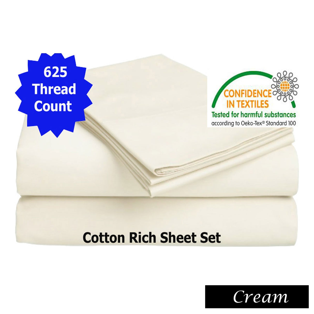 625TC Cotton Rich Sheet Set Cream Queen