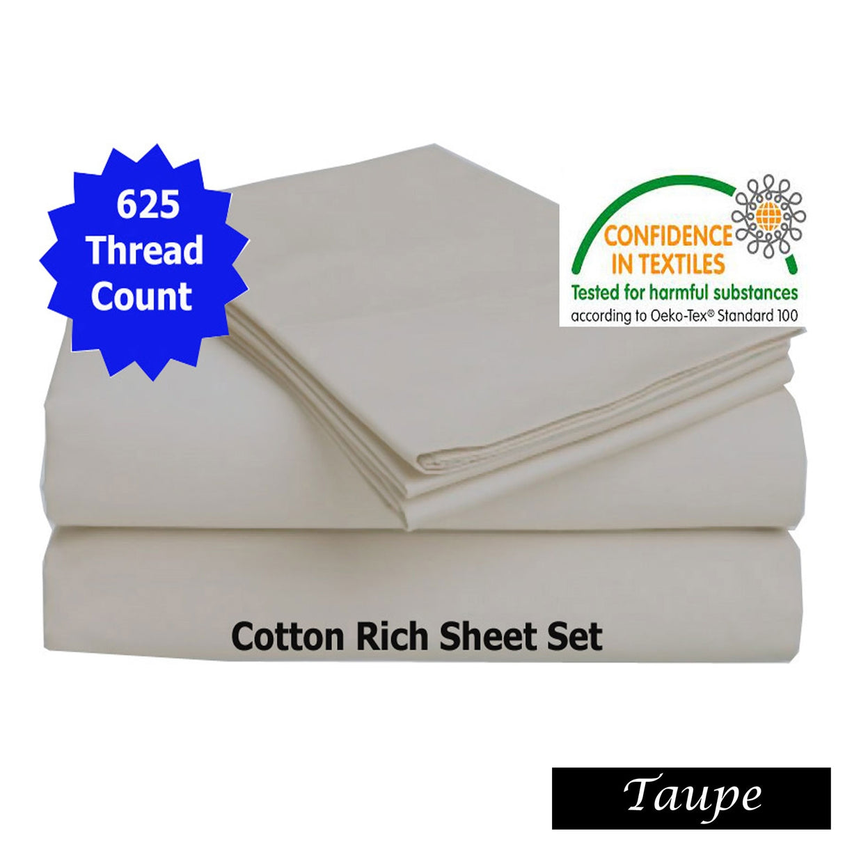 625TC Cotton Rich Sheet Set Taupe Queen