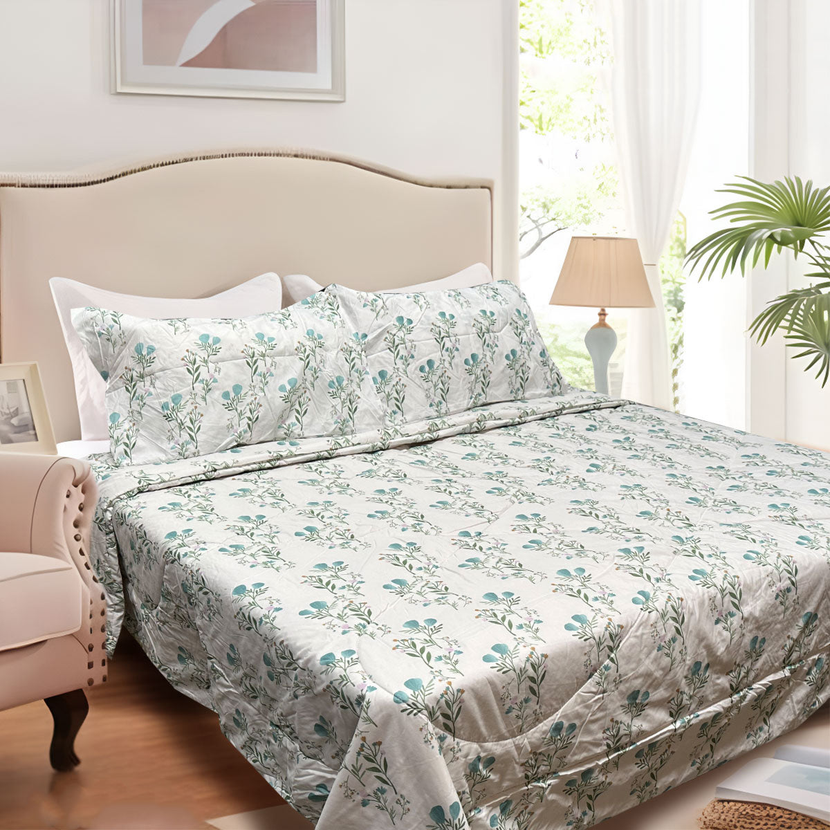 3 Pce Light Weight Comforter Set Queen/King Corbett Floral Teal
