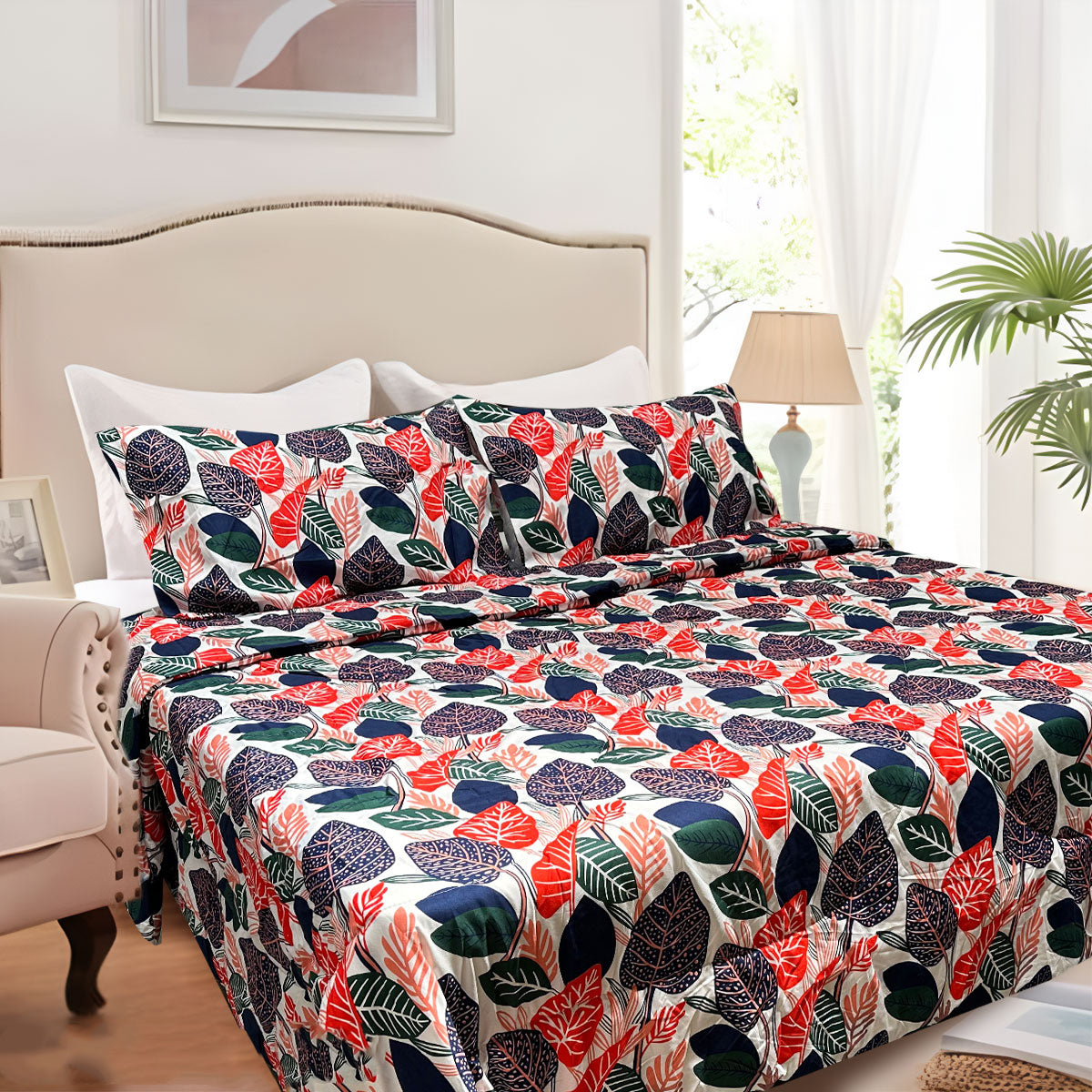 3 Pce Light Weight Comforter Set Queen/King Corbett Tropical Leaves