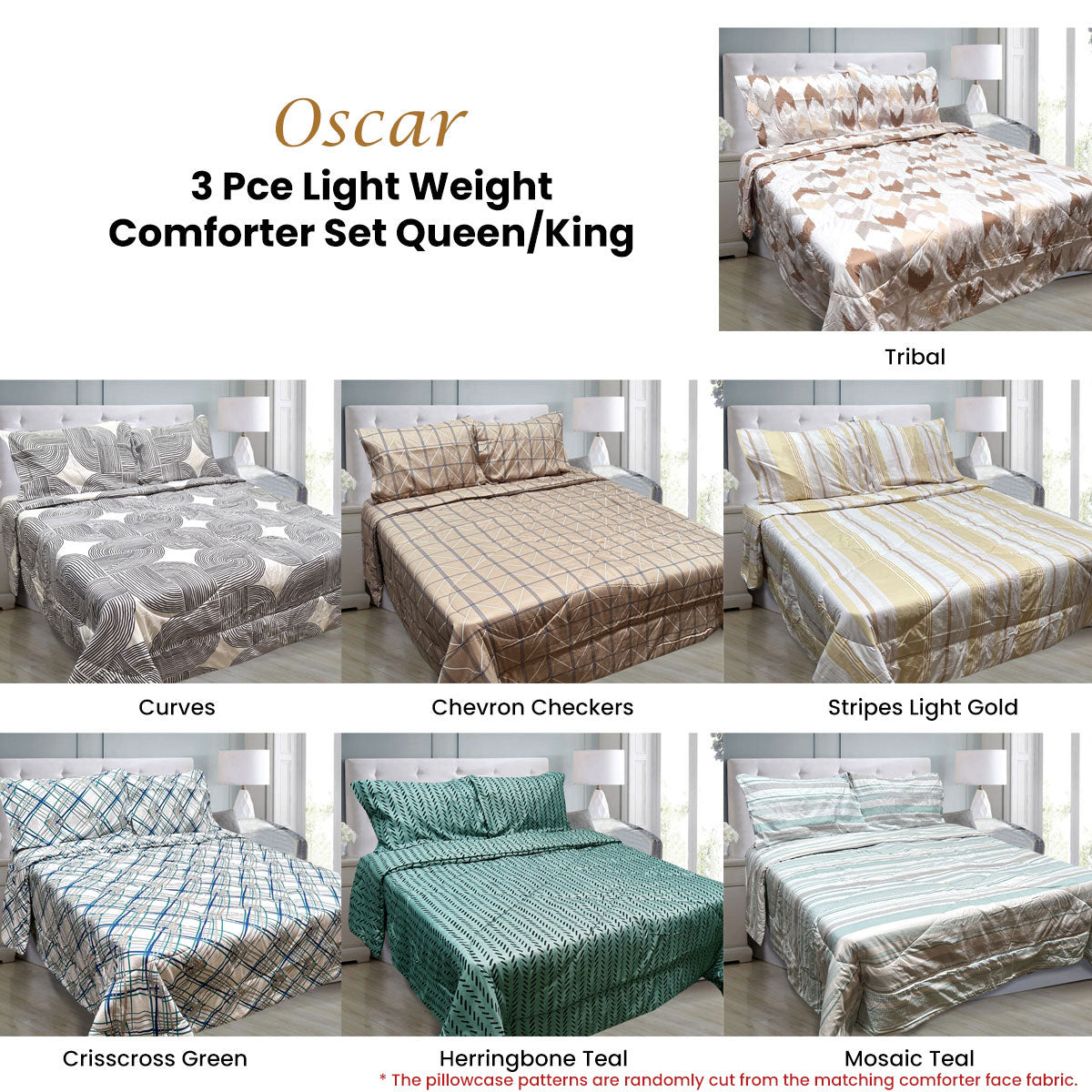3 Pce Light Weight Comforter Set Queen/King Oscar Crisscross