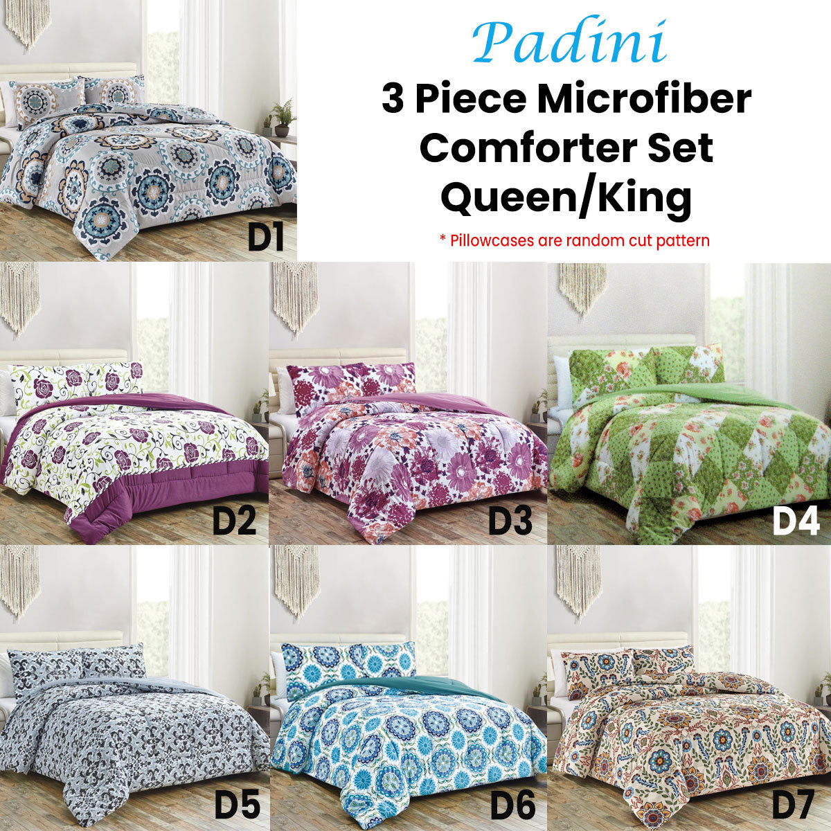 3 Pce Light Weight Microfiber Comforter Set Padini Queen/King D4