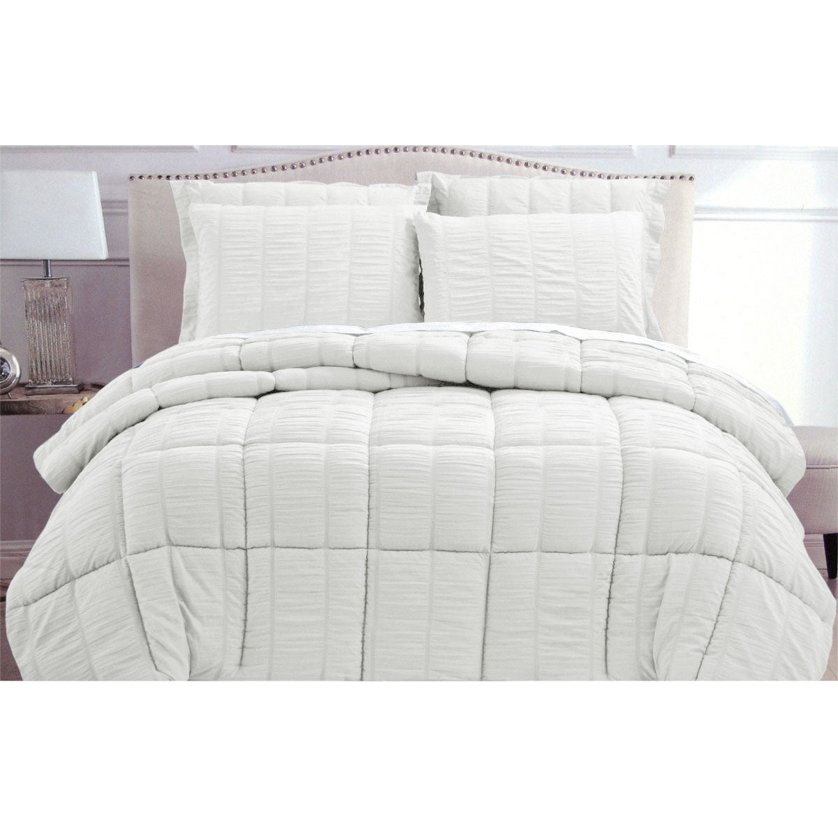 Seersucker Comforter Set Queen White