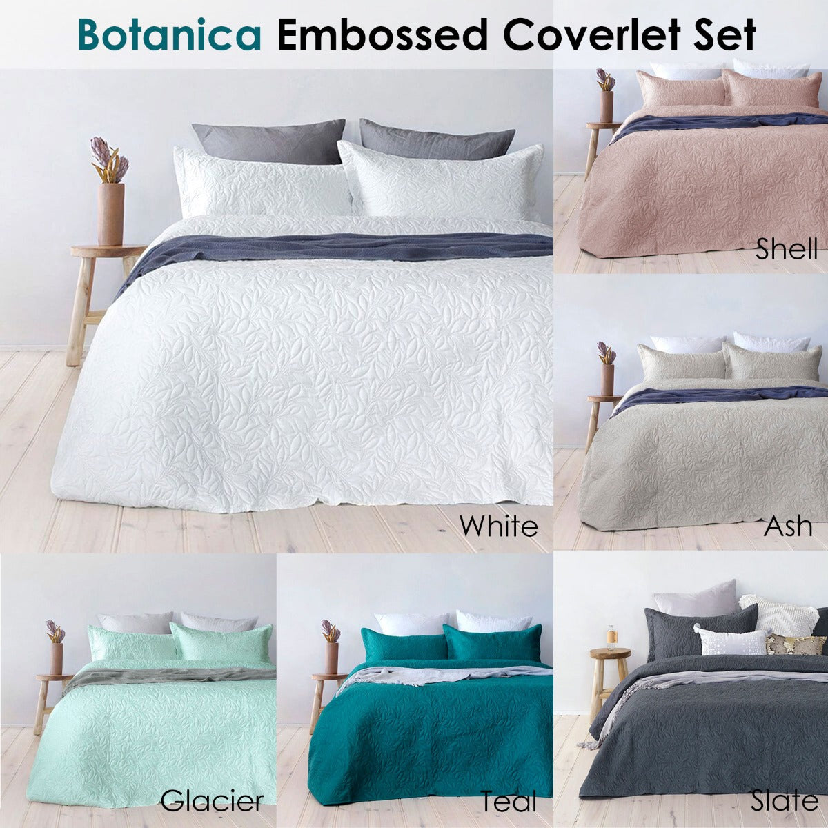 Botanica Embossed White Coverlet Set Queen/King