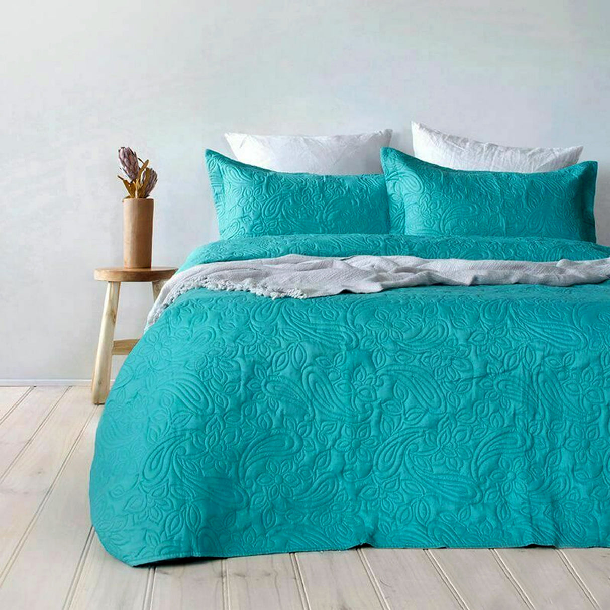 Paisley Embossed Peacock Coverlet Set Queen/King