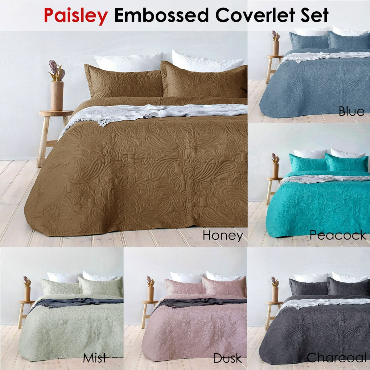 Paisley Embossed Peacock Coverlet Set Queen/King