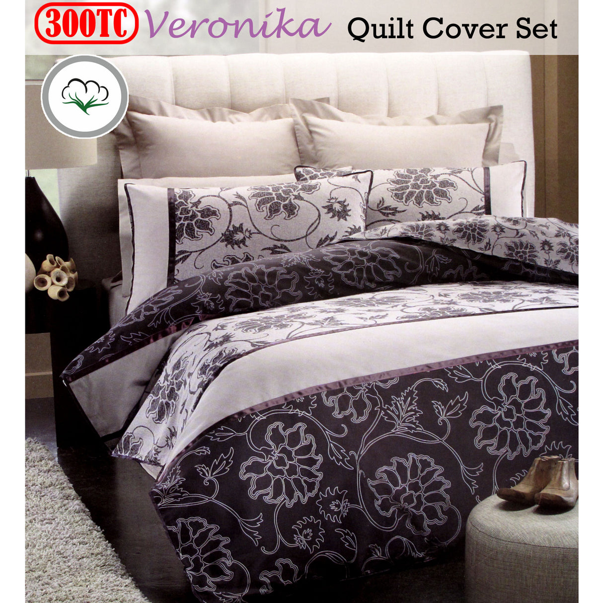 300TC Veronika Quilt Cover Set QUEEN