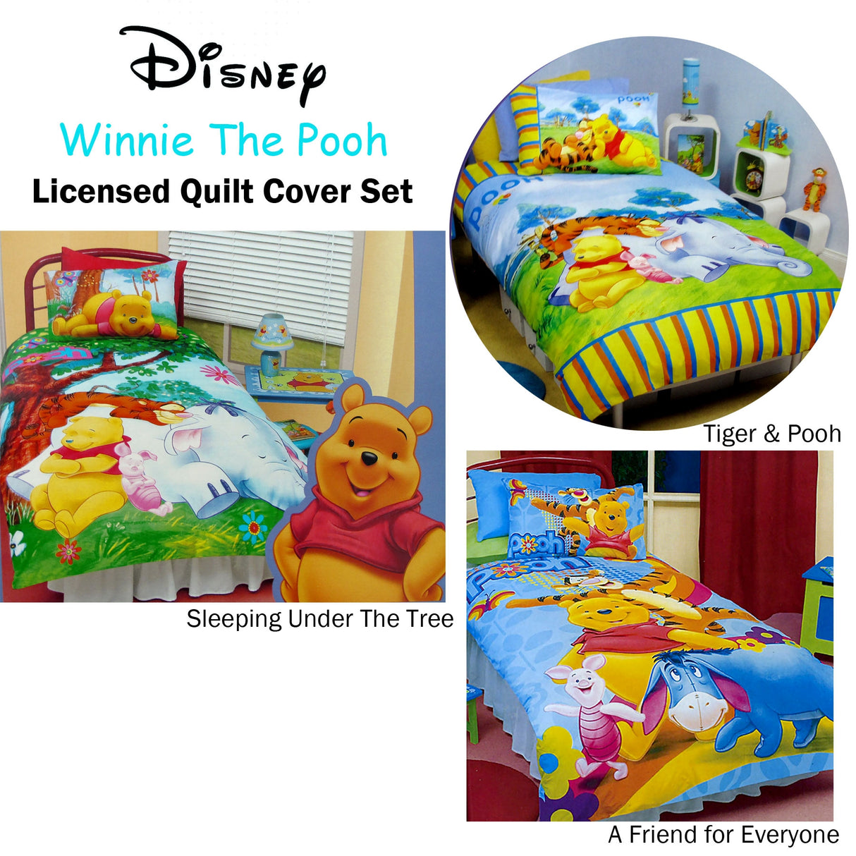 Winnie The Pooh Quilt Cover Set Sleeping Under The Tree Single