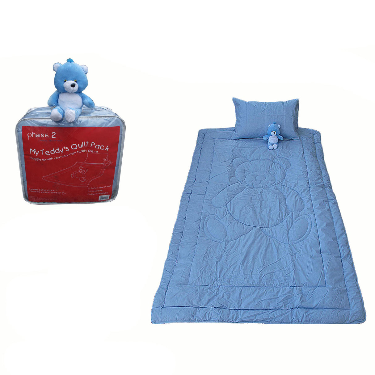 My Teddy's Quilt / Comforter Set with Toy Blue Single