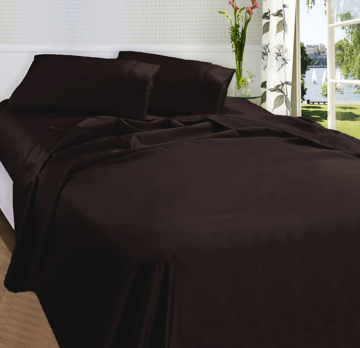 875TC Egyptian Cotton Sateen Sheet Set Chocolate Queen
