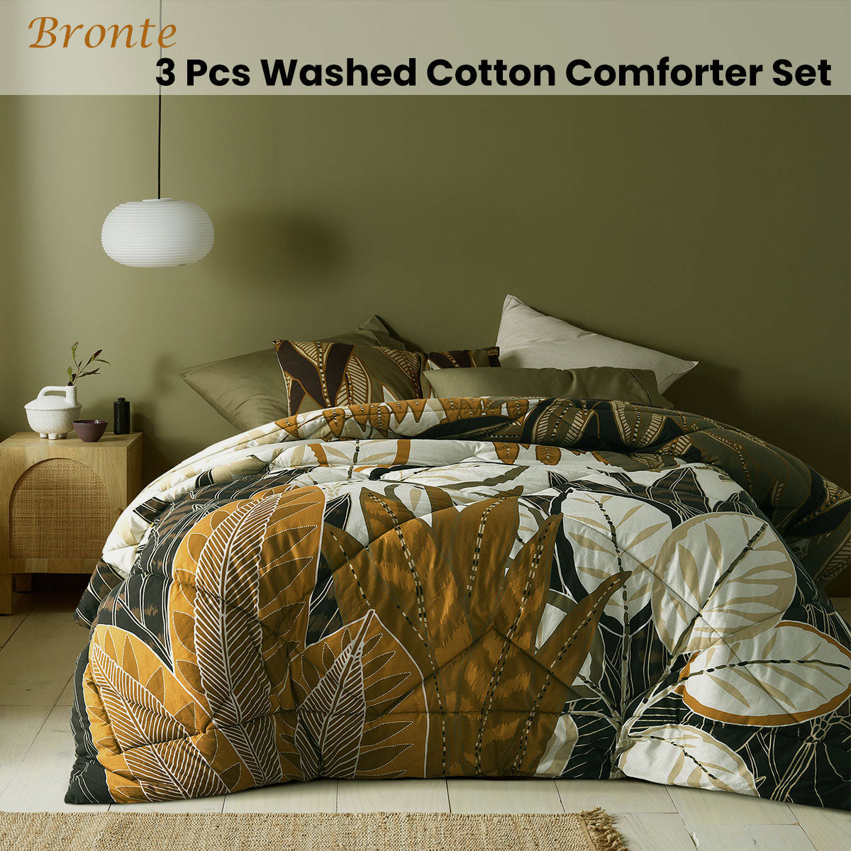 Bronte Washed Cotton Printed 3 Piece Comforter Set King