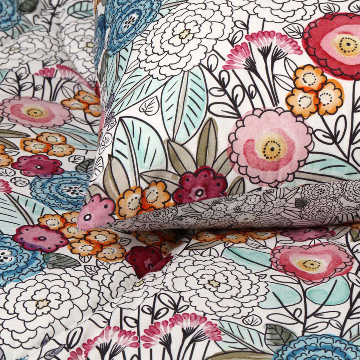 Amara Washed Cotton Printed Reversible Comforter Set King