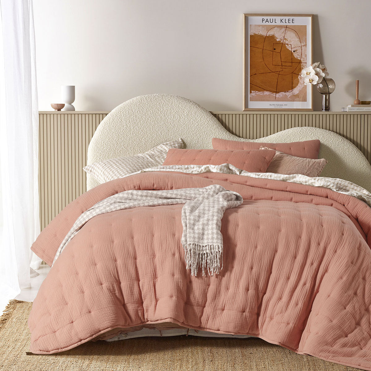 3 Piece Hugo Cotton Gauze Quilted Comforter Set Clay Queen