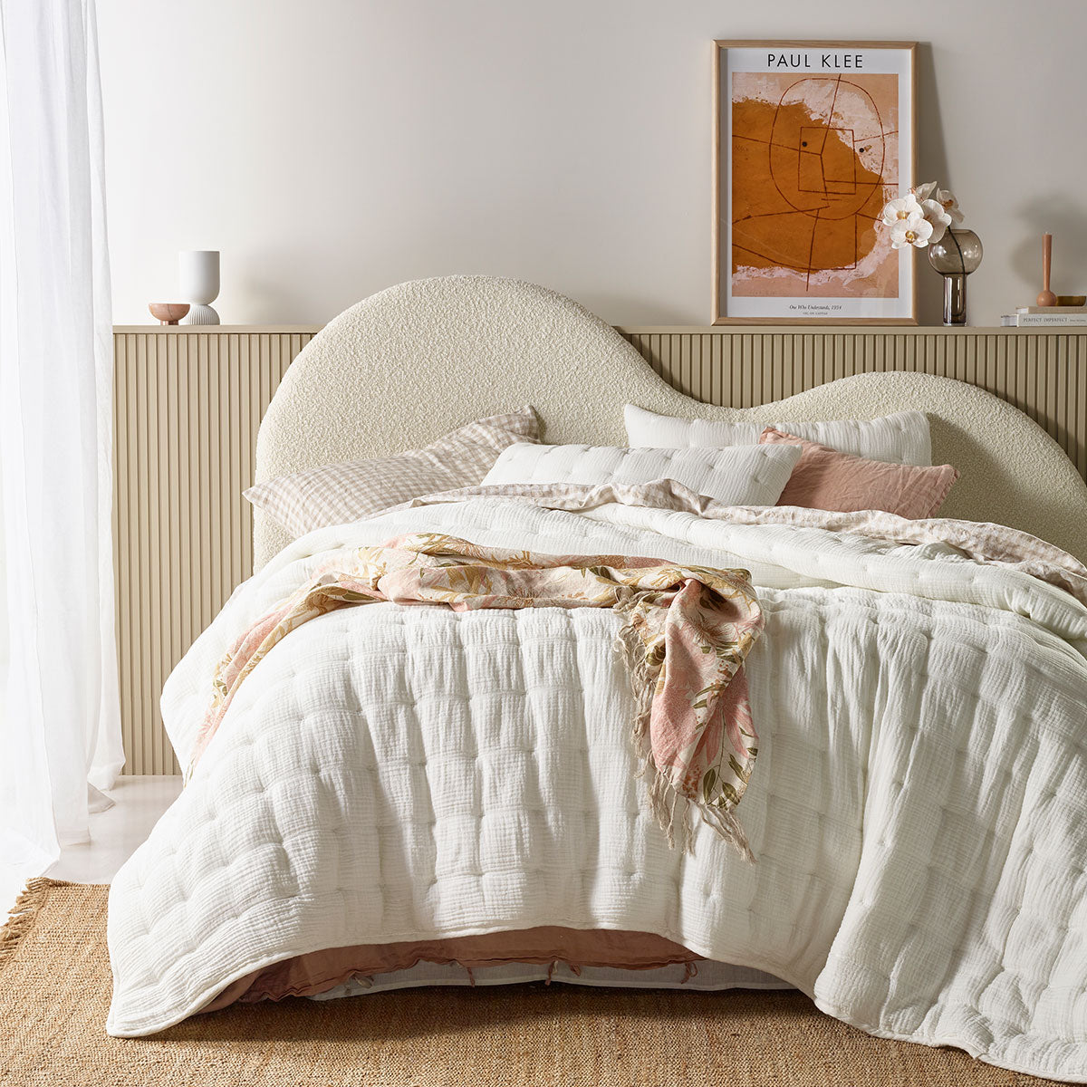 3 Piece Hugo Cotton Gauze Quilted Comforter Set White Queen