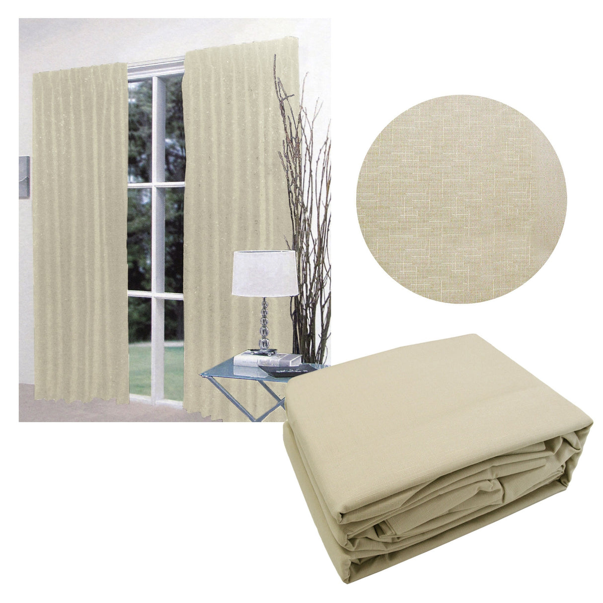 Pair of Faux Linen Blockout Pinch Pleat Curtains Linen to Fit 180 x 221cm