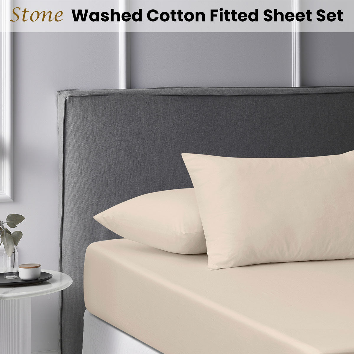 Stone Washed Cotton Fitted Sheet Set King