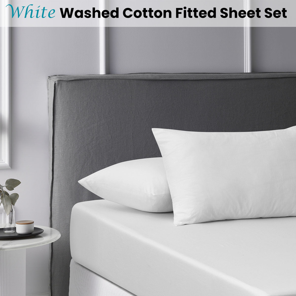 White Washed Cotton Fitted Sheet Set Double