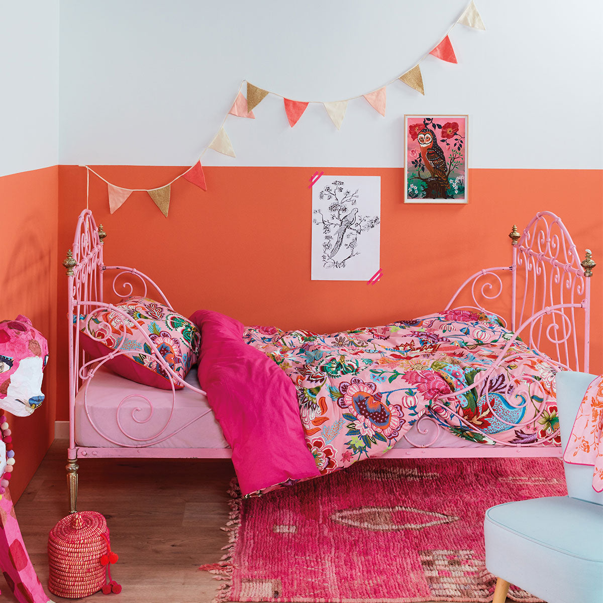 Amelie Sits Pink Cotton Quilt Cover Set Single