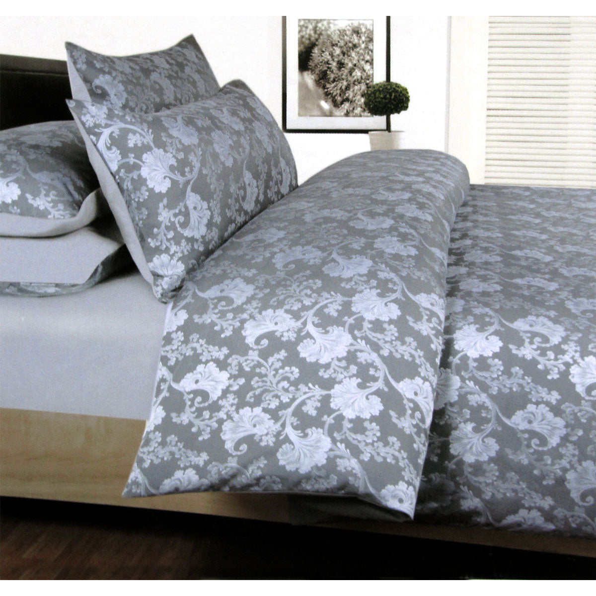 Annabelle Grey Jacquard Quilt Cover Set Double