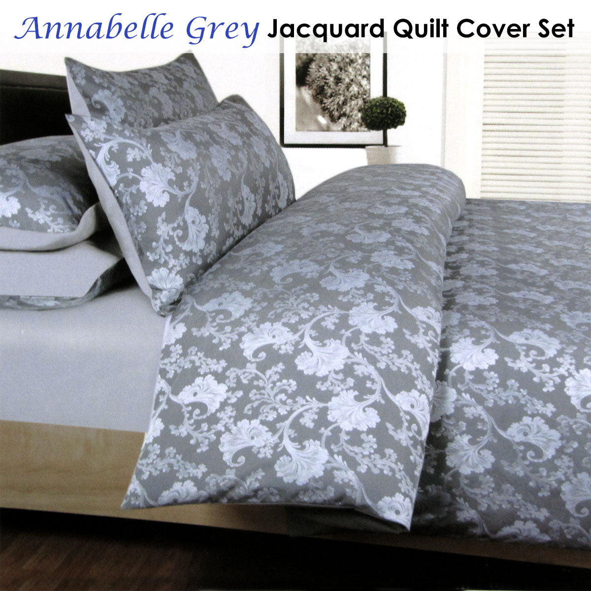 Annabelle Grey Jacquard Quilt Cover Set Double