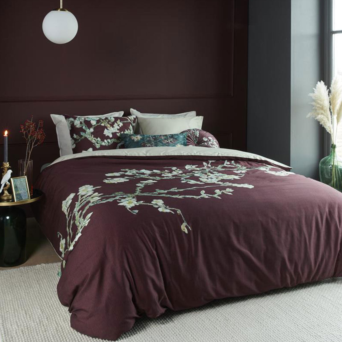 Van Gogh Blossom Dark Red Cotton Quilt Cover Set King