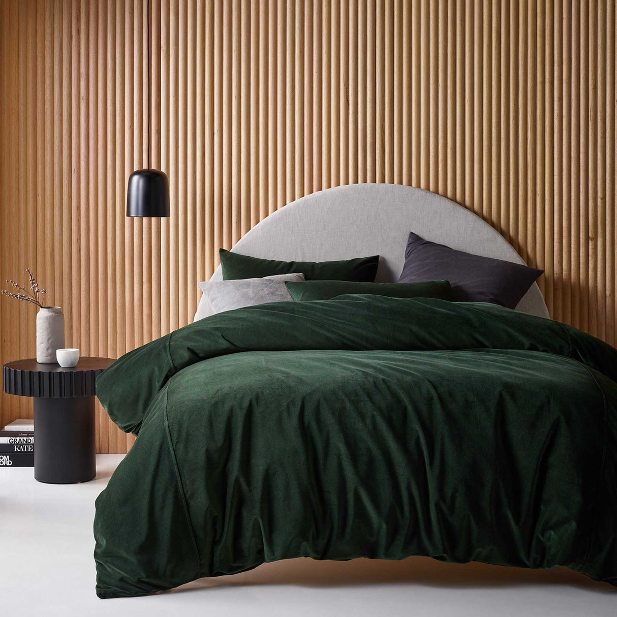 Cotton Velvet Quilt Cover Set Forest Green Super King