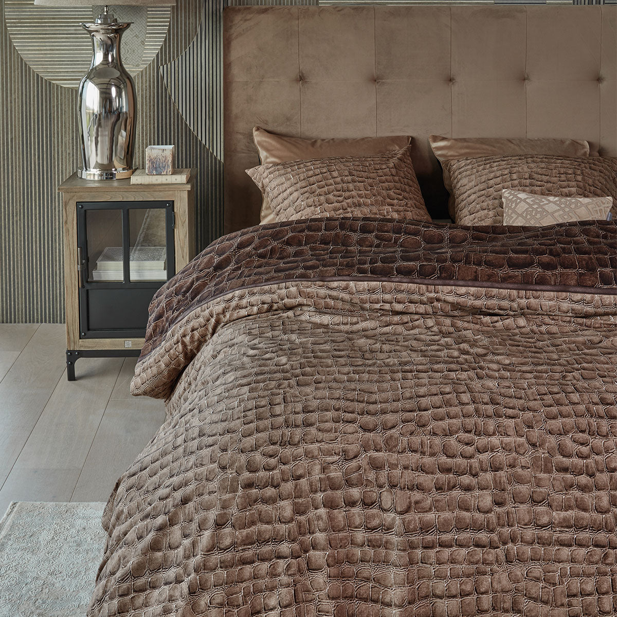 Croco Brown Cotton Quilt Cover Set King