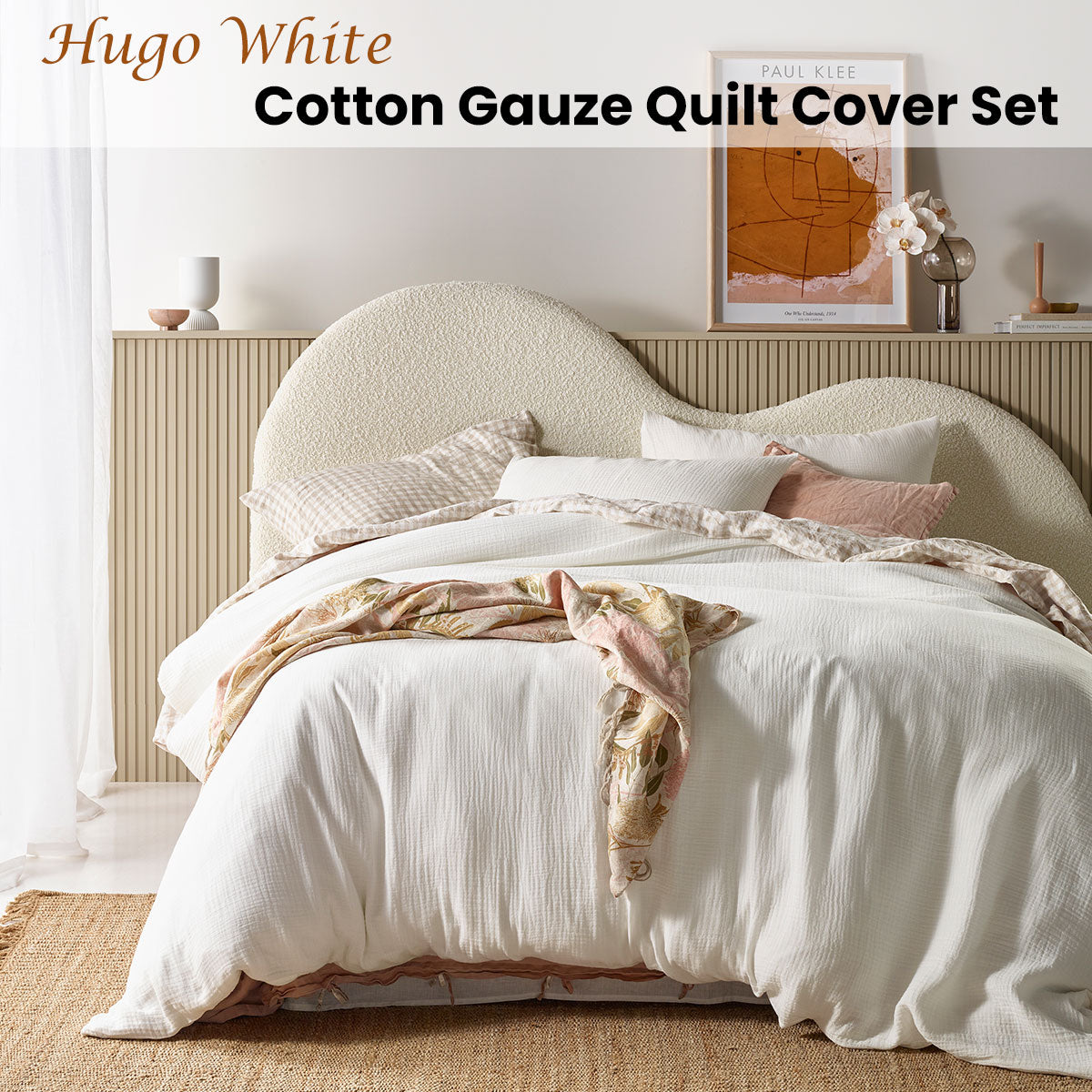 Hugo White Cotton Gauze Quilt Cover Set King