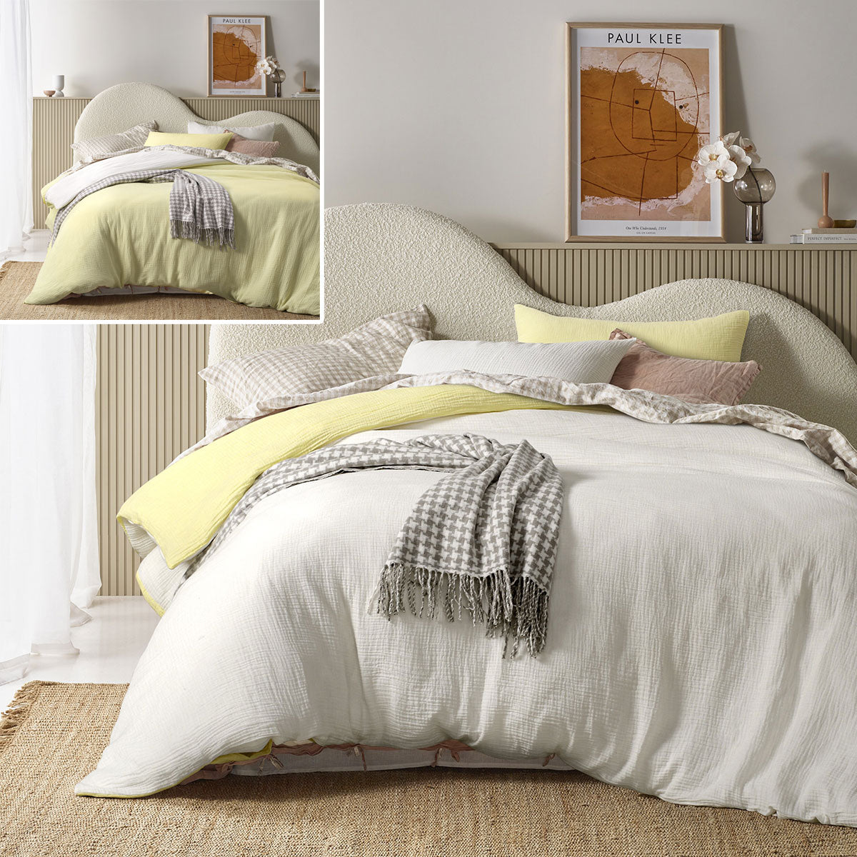 Hugo Reversible White Butter Cotton Gauze Quilt Cover Set Queen