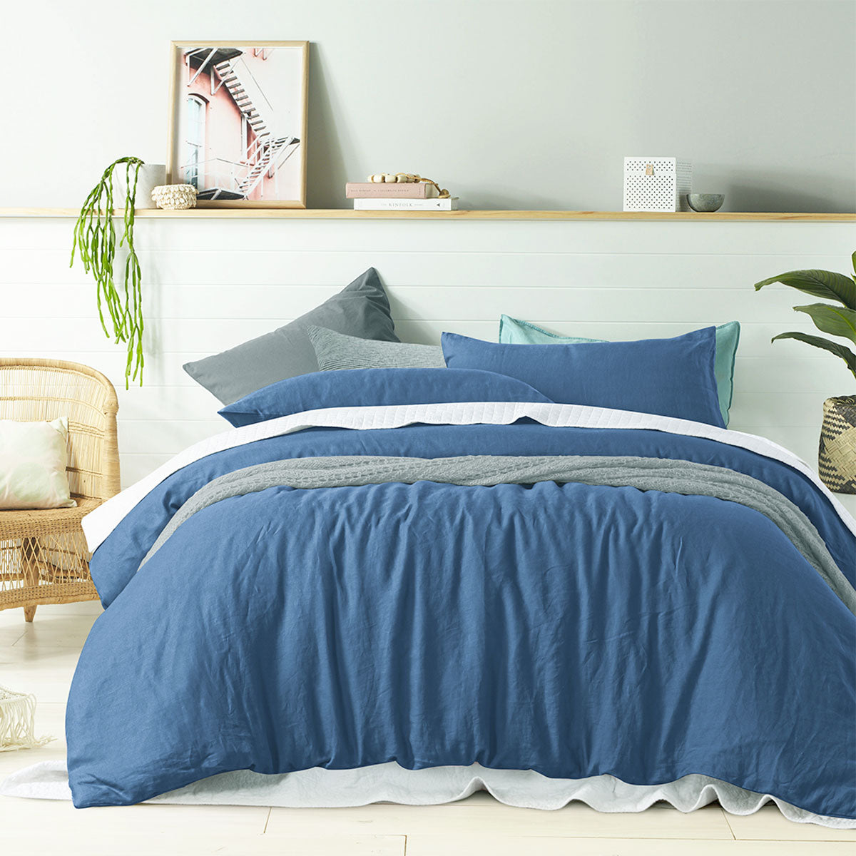 100% Linen Brilliant Blue Quilt Cover Set King