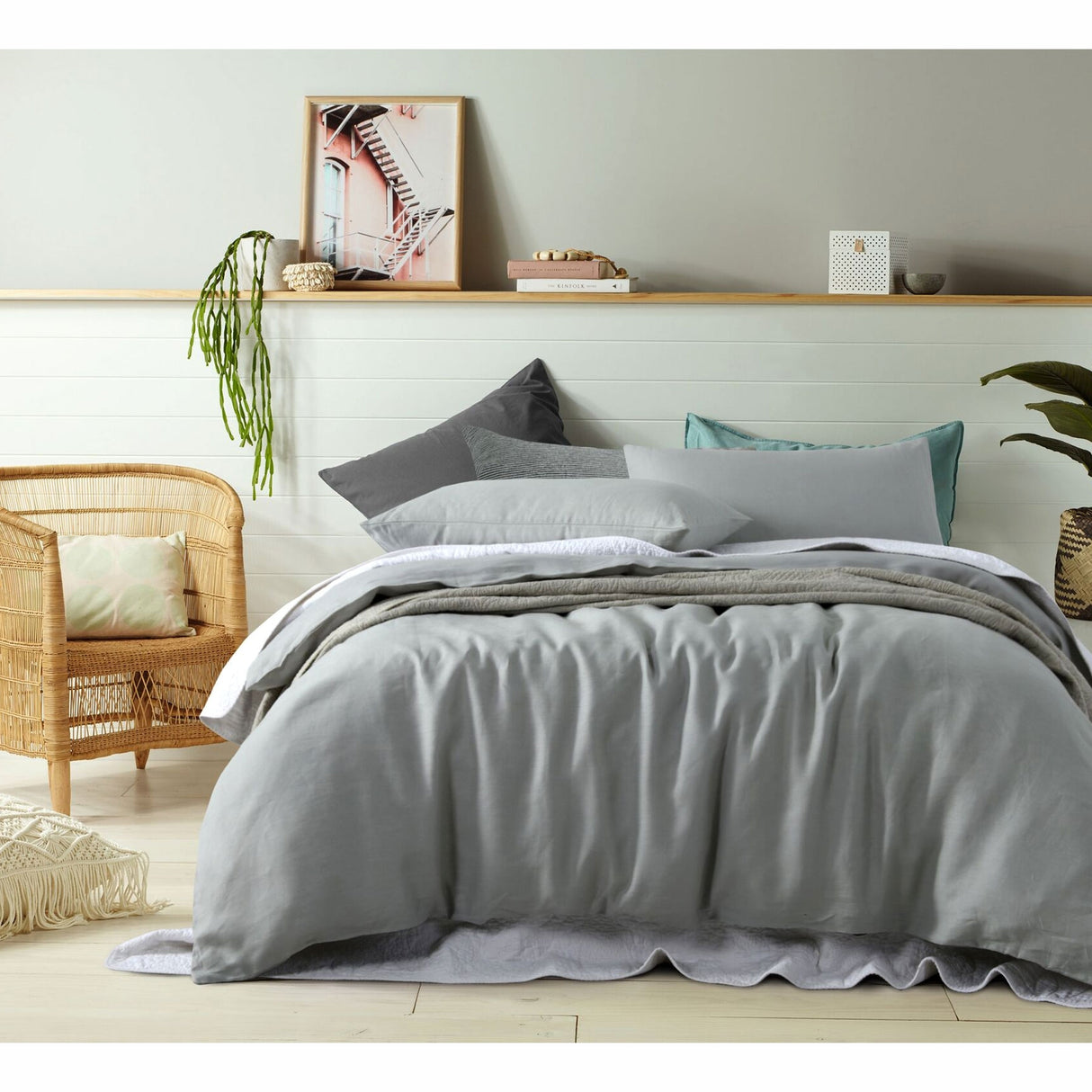 100% Linen Dove Grey Quilt Cover Set Double