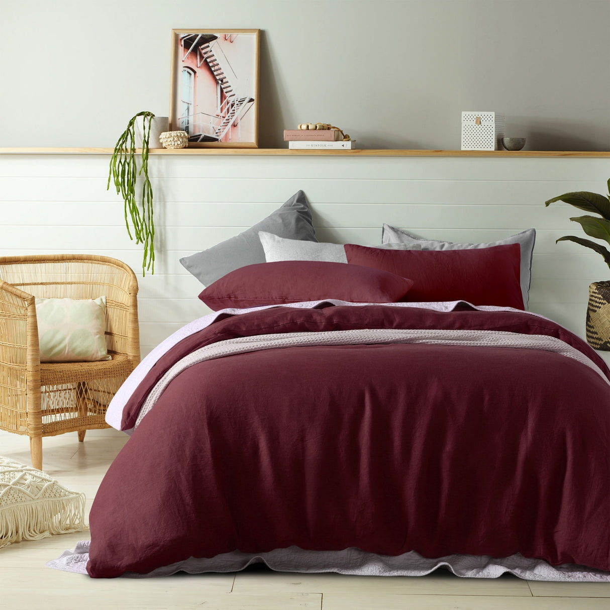 100% Linen Merlot Quilt Cover Set Single