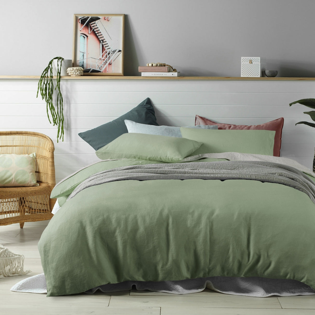 100% Linen Sage Quilt Cover Set Super King