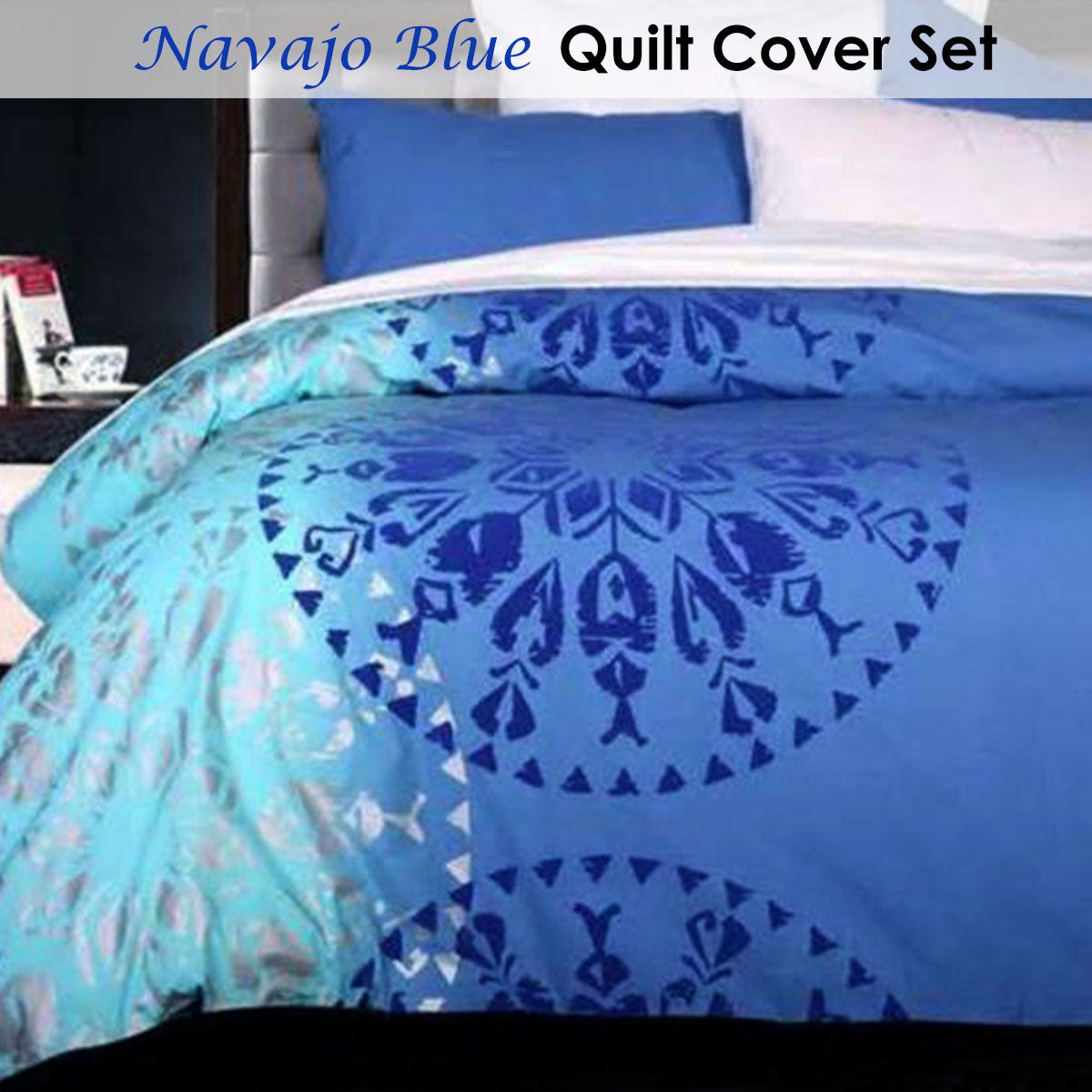 Navajo Blue Quilt Cover Set Single