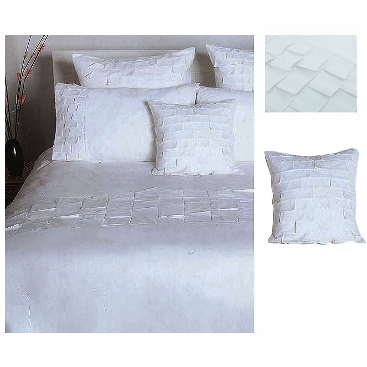 Pleats White Cotton Quilt Cover Set DOUBLE + 1 Free Bonus Cushion Cover