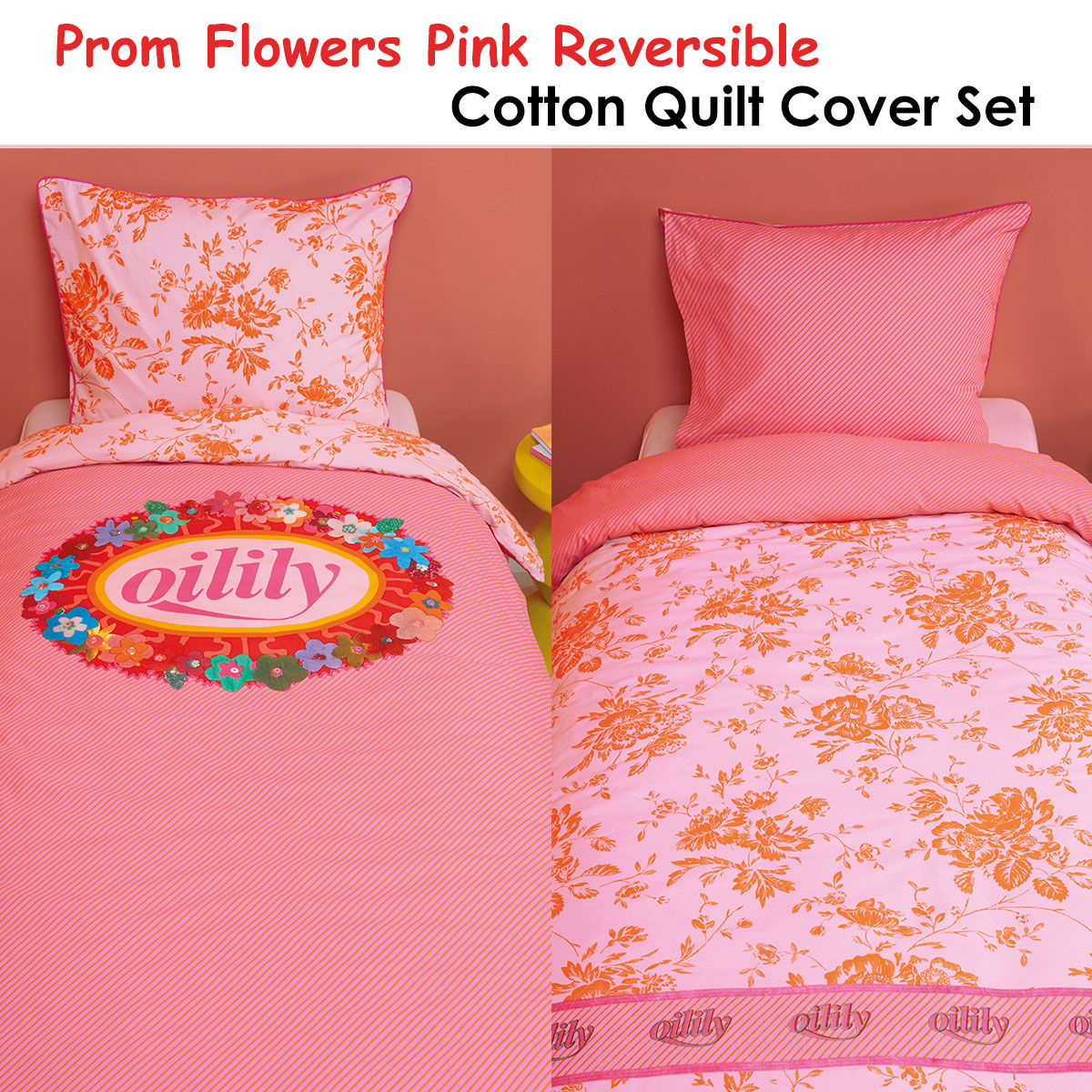 Prom Flowers Pink Cotton Quilt Cover Set Single