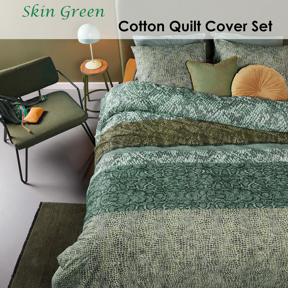 Skin Green Cotton Quilt Cover Set Queen