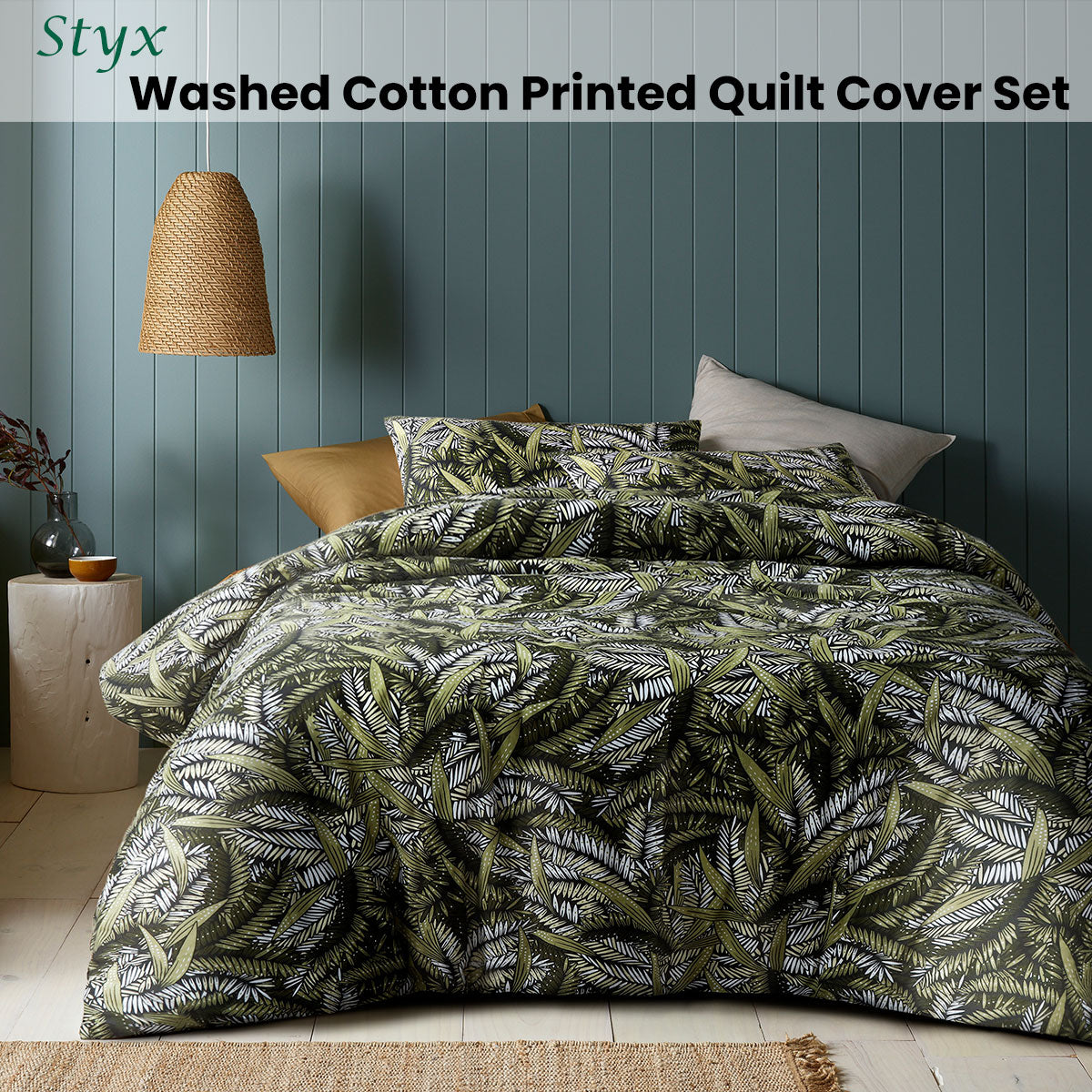 Styx Washed Cotton Printed Quilt Cover Set Queen