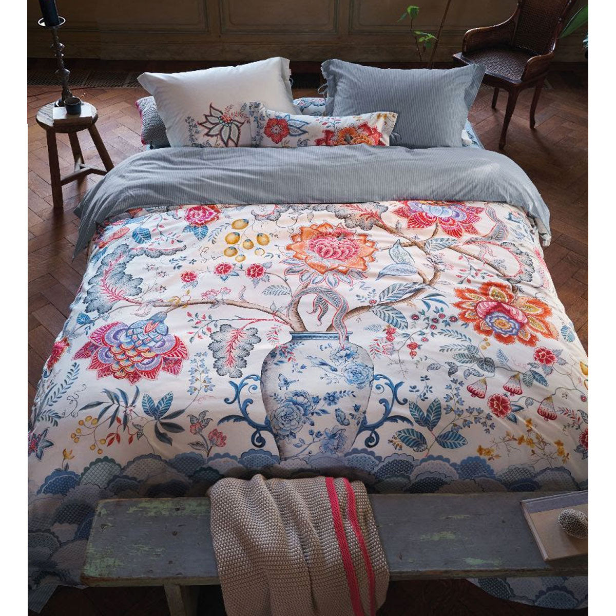 Tree of Life White 100% Cotton Quilt Cover Set Queen