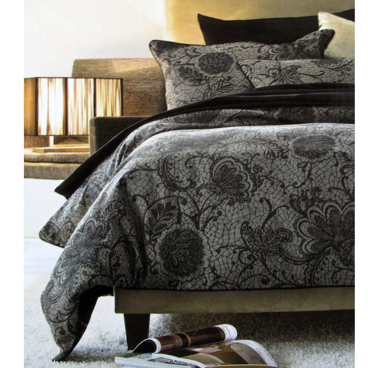 Trudie Black Jacquard Quilt Cover Set Single