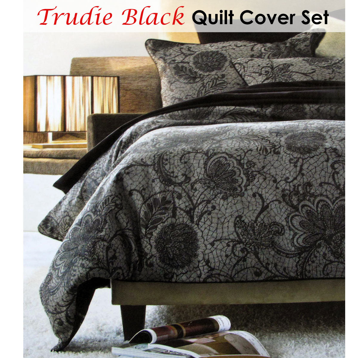 Trudie Black Jacquard Quilt Cover Set Single